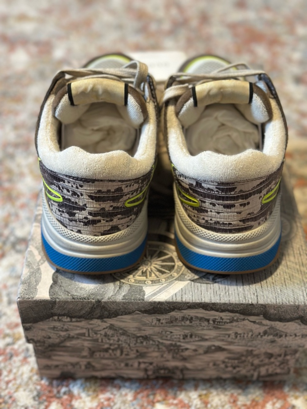 Gucci Beige, White and Neon Yellow Mixed-Material Sneakers - Picture 6 of 6
